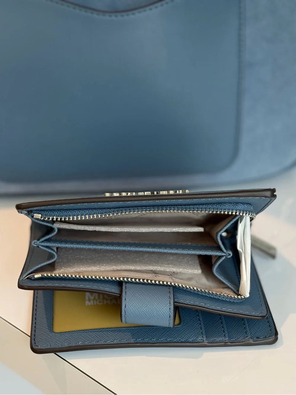 Michael Kors Blue Denim Suede Shoulder Bag with Matching Wallet Set